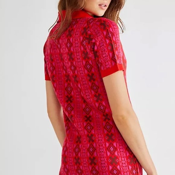 Free People Kitt Mini Sweater Dress Collar Short Sleeve Wool Blend Red - Picture 6 of 13